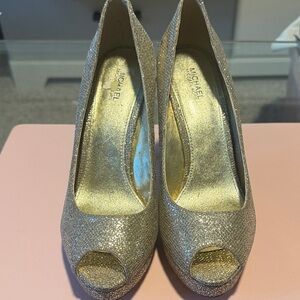Michael Kors Glittering Gold Peep Toe Heels